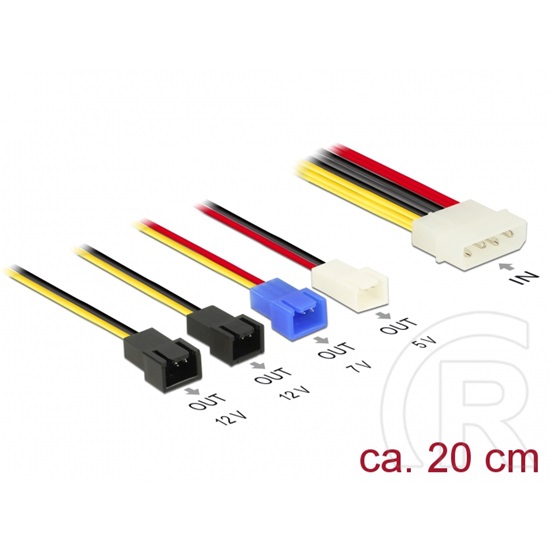 Delock Molex (M) -> ventilátor 2 pin (F) kábel (2x12V/7V/5V, 20 cm)