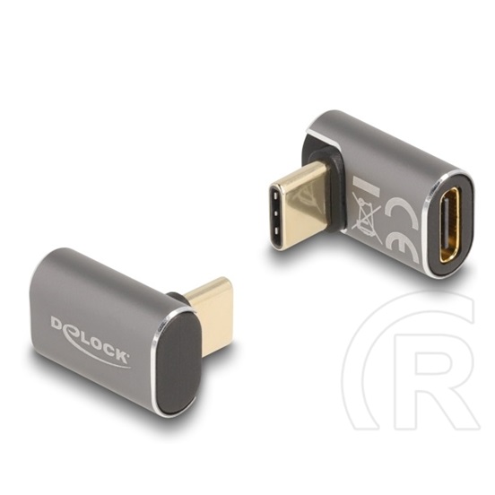 Delock USB-C adapter (C dugó / C hüvely, 40 Gbps, PD 100W, 90 fokos, 8K 60Hz, fém, antracit)