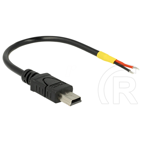 Delock USB 2.0 Mini-B tápkábel (1x Mini-B dugó, 2x nyitott vezeték VCC/GND, 10 cm, fekete)