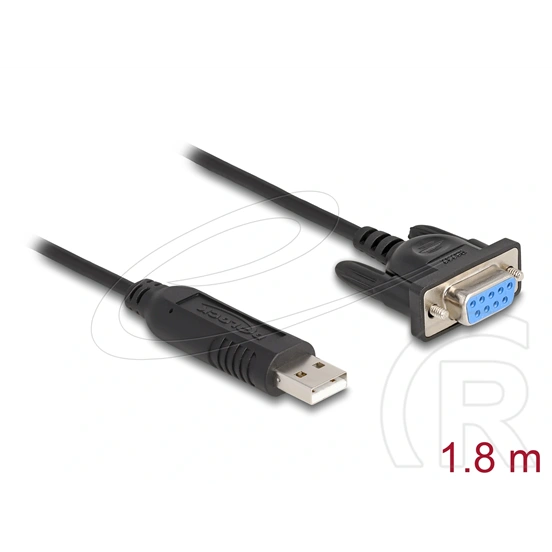 Delock USB 2.0 > RS-232 átalakító (USB A dugó / DB9 hüvely, 1,8 m, fekete)