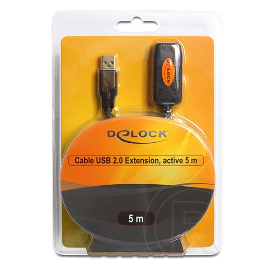 Delock USB 2.0 aktív hosszabbító kábel (A-A, 5 m, fekete)