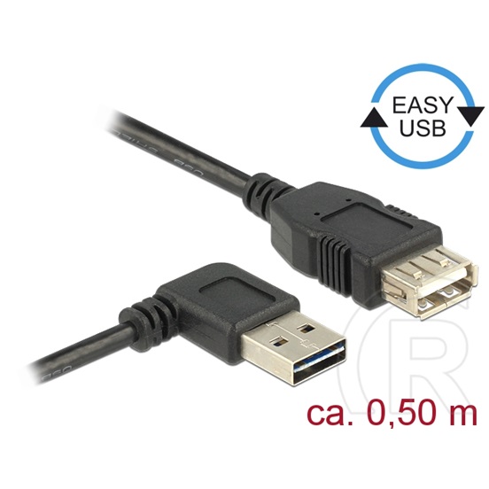 Delock USB 2.0 hosszabbító kábel (A dugó / A aljzat, 0,5 m, 90°)
