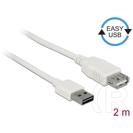 Delock USB 2.0, hosszabbító kábel (A-A, 2 m, EasyUSB, fehér)