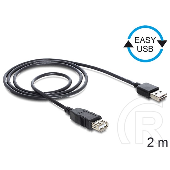 Delock USB 2.0 hosszabbító kábel (A-A, 2 m, Easy-USB, fekete)