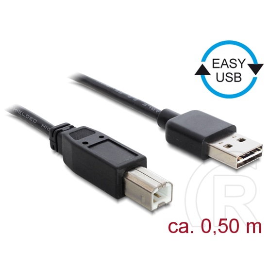 Delock USB 2.0 kábel (A-B, 0,5 m, Easy-USB, fekete)