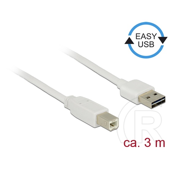 Delock USB 2.0 kábel (A-B, 3 m, fehér)