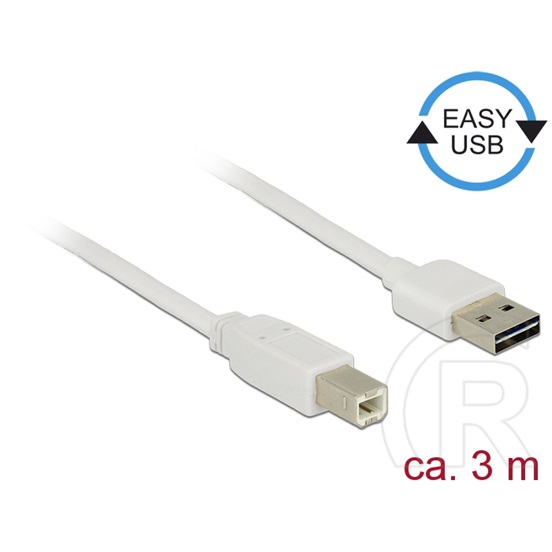 Delock Easy USB 2.0 kábel (A dugó / B dugó, 3 m, fehér)
