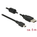 Delock USB 2.0 kábel (A dugó / 5 pin mini-B dugó, 5 m, fekete)