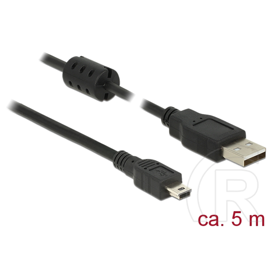 Delock USB 2.0 kábel (A dugó / 5 pin mini-B dugó, 5 m, fekete)