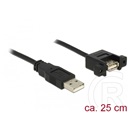 Delock USB 2.0 kábel (A dugó / A aljzat - panelrögzítős, 0,25 m, fekete)