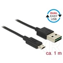 Delock USB 2.0 kábel (A dugó / mikro-B dugó, 1 m, Dual Easy-USB, fekete)