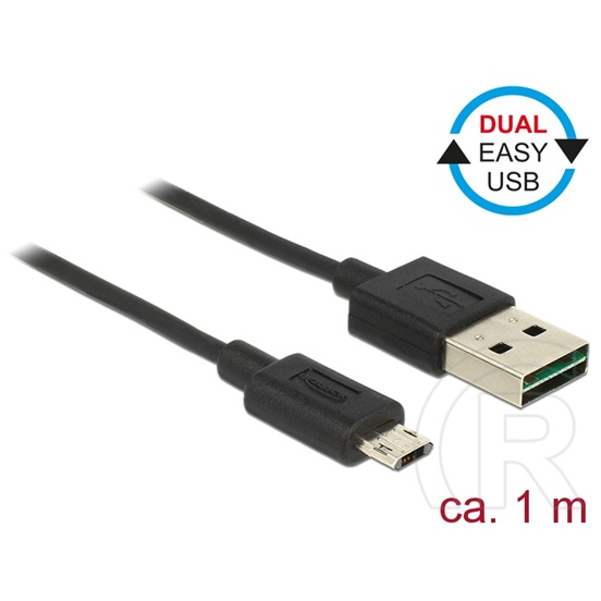 Delock USB 2.0 kábel (A dugó / mikro-B dugó, 1 m, Dual Easy-USB, fekete)