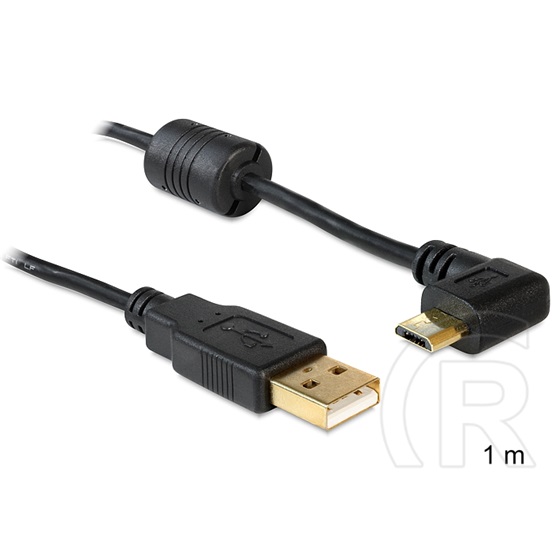 Delock USB 2.0 kábel (A dugó / micro-B dugó 90°, 1 m, fekete)