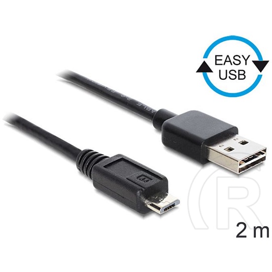 Delock USB 2.0 kábel (A dugó / micro-B dugó, 2 m, Easy-USB, fekete)