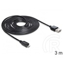 Delock USB 2.0 kábel (A dugó / mikro-B dugó, 3 m, Easy-USB, fekete)