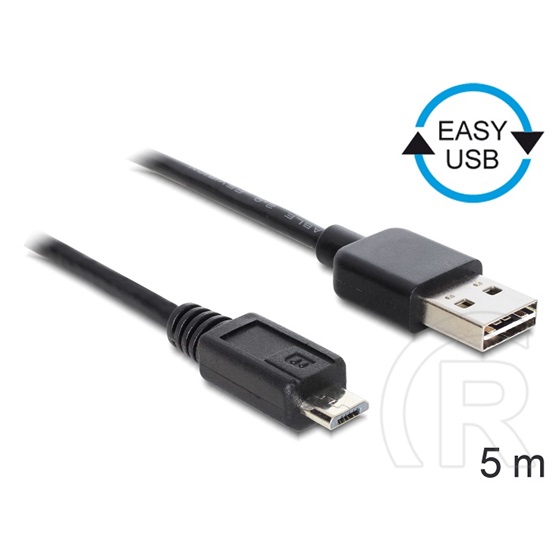 Delock USB 2.0 kábel (A dugó / mikro-B dugó, 5 m, Easy-USB, fekete)