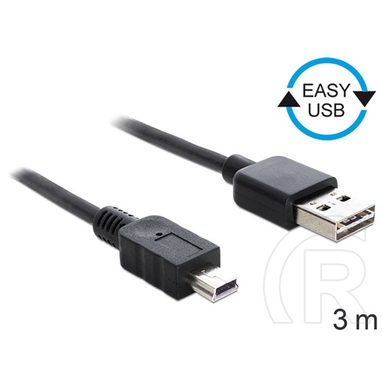 Delock USB 2.0 kábel (A dugó / 5 pin mini-B dugó, 3 m, Easy-USB, fekete)