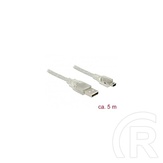 Delock USB 2.0 kábel (A dugó / mini-B dugó, 5 m, áttetsző)
