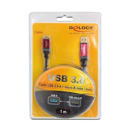 Delock USB 3.0 kábel (A dugó / mikro-B dugó, 1 m, prémium, fekete)