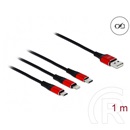 Delock USB töltő kábel 3in1 Lightning-, Micro USB-, USB Type-C 1 m