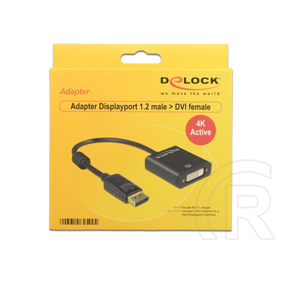 Delock adapter DisplayPort 1.2 (M) - DVI (F) (4K, aktív, fekete)
