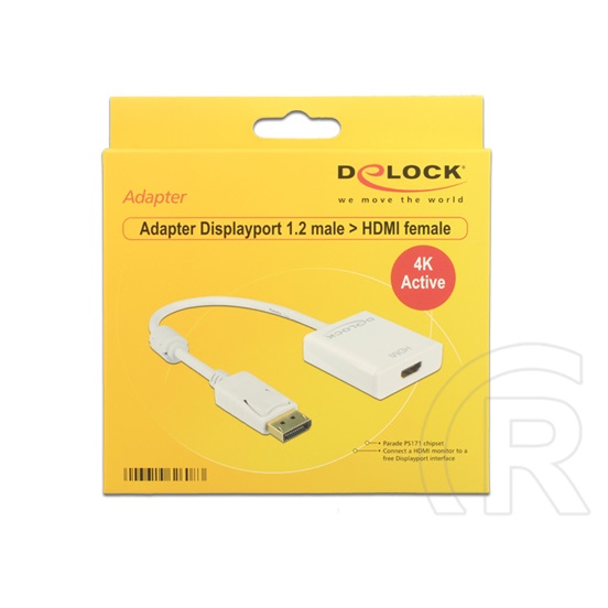 Delock adapter DisplayPort 1.2 (M) > HDMI (F) (4K, aktív, fehér)