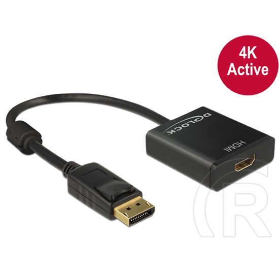 Delock adapter DisplayPort 1.2 (M) > HDMI (F) (4K, aktív, fekete)