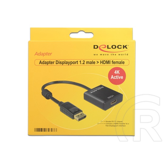 Delock adapter DisplayPort 1.2 (M) > HDMI (F) (4K, aktív, fekete)