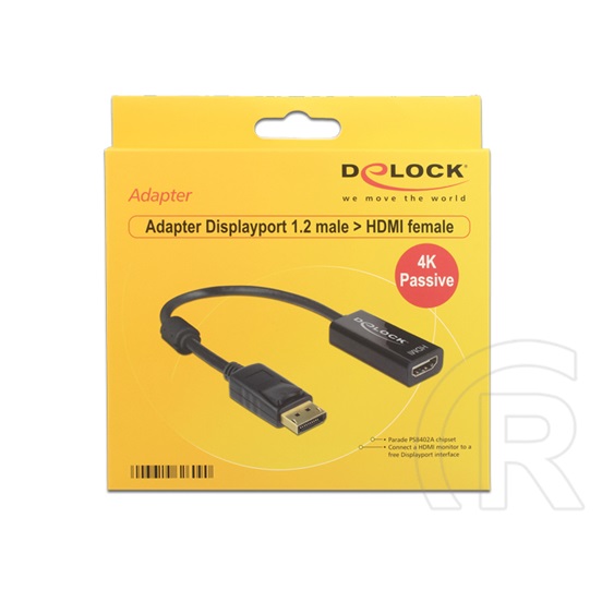 Delock adapter DisplayPort 1.2 (M) - HDMI (F) (4K, passzív, fekete)