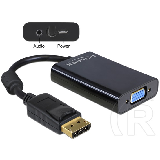 Delock adapter displayport 1.1 (M) - VGA (F) + táp + audio (fekete)