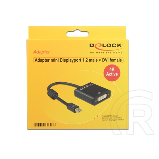 Delock adapter mini DisplayPort 1.2 (M) - DVI (F) (4K, aktív, fekete)