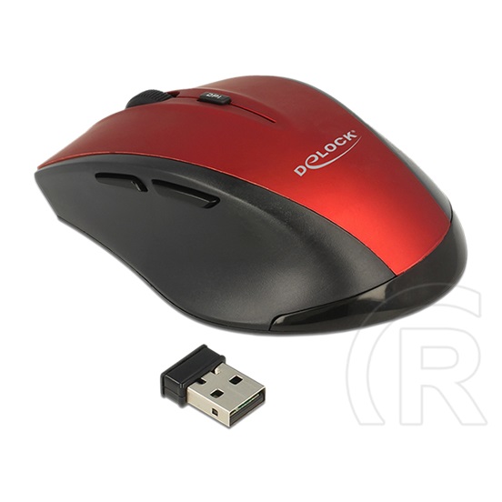 Delock cordless ergonómikus optikai egér (USB, fekete-piros)