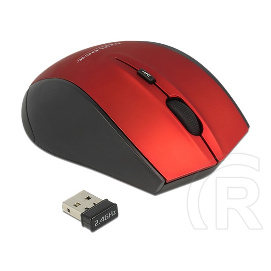 Delock cordless ergonómikus optikai egér (USB, fekete-piros)