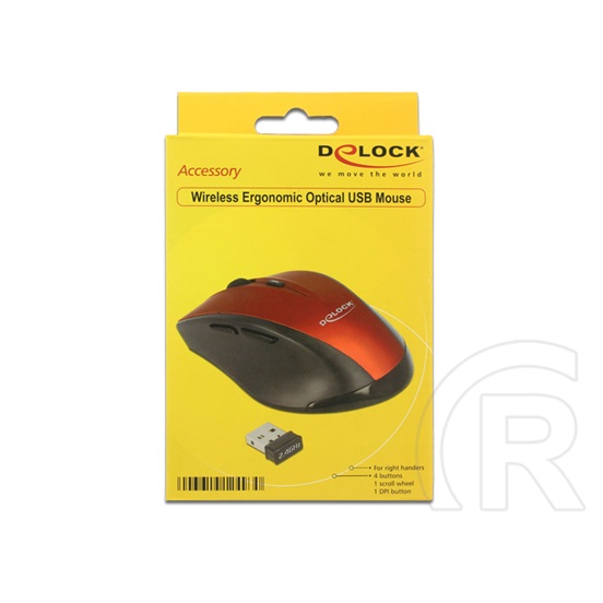 Delock cordless ergonómikus optikai egér (USB, fekete-piros)