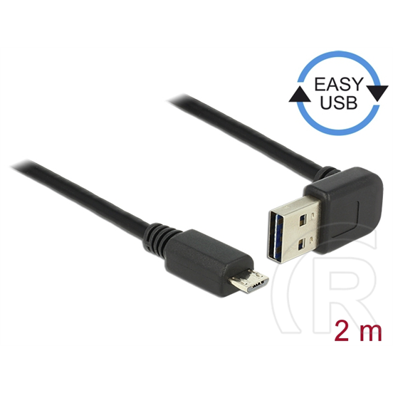 Delock Easy USB 2.0 kábel (A dugó / micro-B dugó, 2 m, ívelt, fekete)