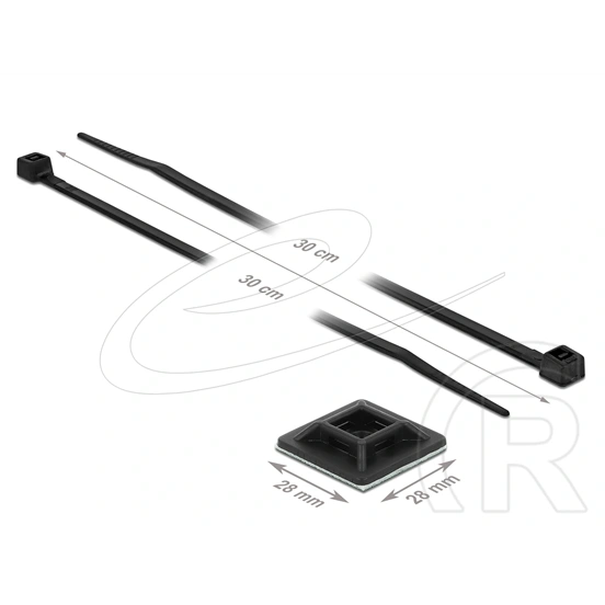 Delock kábelkötegelő talp (kábelkötegelővel, öntapadós talp, talp 28 x 28 mm, kábelkötegelő 300 mm x 3,4 mm,, (fehér)
