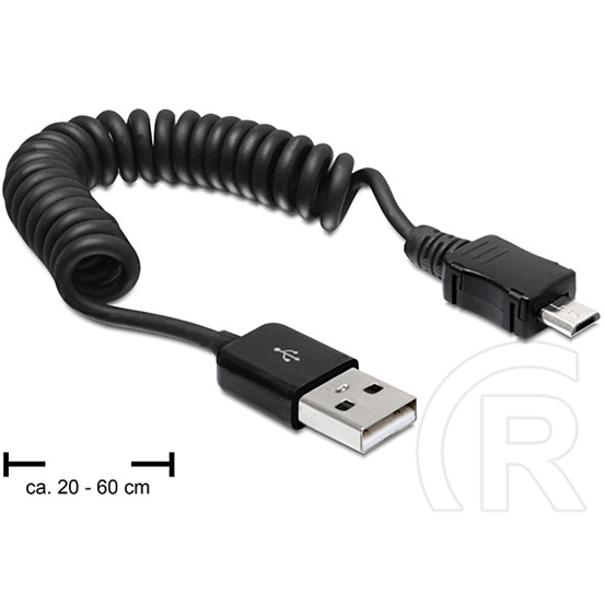 Delock USB 2.0 kábel (A dugó / micro-B dugó, 0,2 - 0,6 m, spirál, fekete)