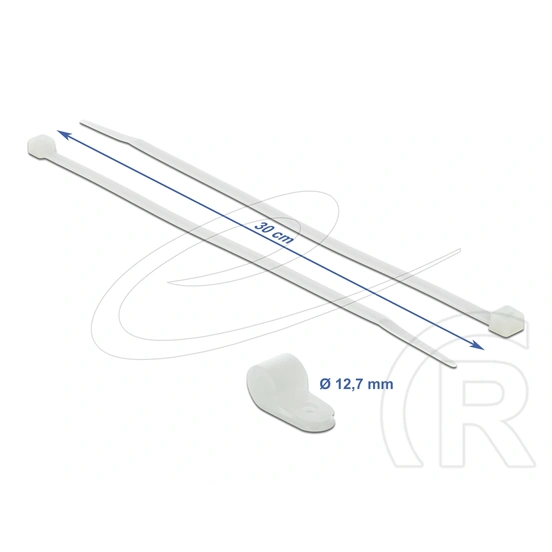 Delock összekapcsoló pánt készlet (fehér, 12,7 mm, 300 x 4,8 mm, csavaros rögzítés, hőálló, tartós, kábelekkel)