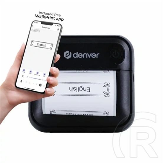 Denver MBP-32B hőnyomtató (hőpapír/hőmatrica, Bluetooth 5.0, USB-C, 1200 mAh akkumulátor, Walkprint kompatibilis)
