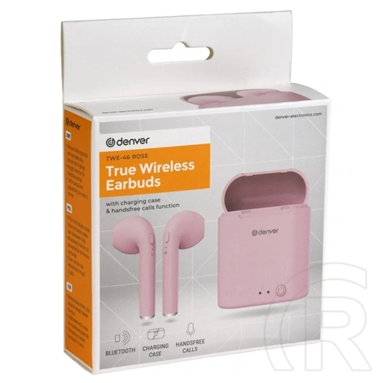 Denver TWE-46 Rose bluetooth fülhallgató sztereó (v5.0, TWS, beépített mikrofon, IPX4 vízálló, töltőtok 400mAh, készenlé
