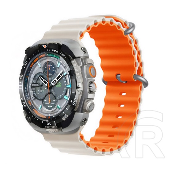 Devia Apple Watch Series 7 45mm deluxe sport pótszíj (egyedi méret, nagy, szilikon, állítható, hullám) bézs/narancssárga