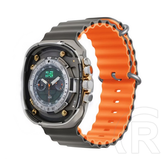 Devia Apple Watch Ultra 2 deluxe sport pótszíj (egyedi méret, nagy, szilikon, állítható, hullám) szürke/narancssárga