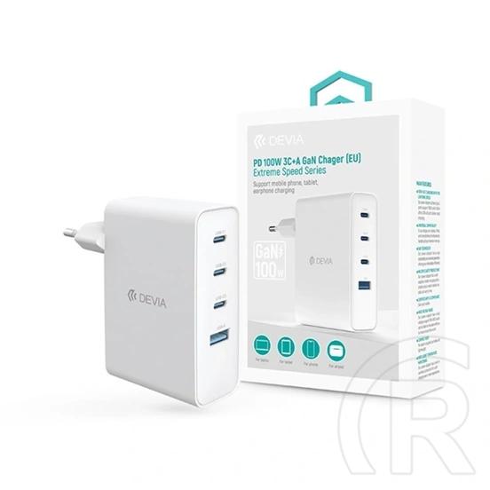 Devia Extreme Speed Series RCE-10001 hálózati adapter (USB-A + 3x USB-C, PD, 100W, GaN, fehér)