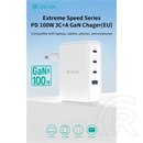 Devia Extreme Speed Series RCE-10001 hálózati adapter (USB-A + 3x USB-C, PD, 100W, GaN, fehér)