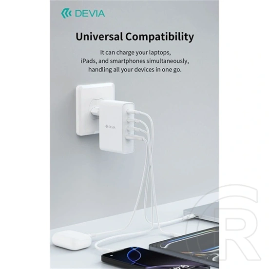 Devia Extreme Speed Series RCE-10001 hálózati adapter (USB-A + 3x USB-C, PD, 100W, GaN, fehér)