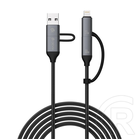 Devia Extreme adat- és töltőkábel (USB-A - C dugó / Lightning, 1,5 m, PD 60W, fekete)