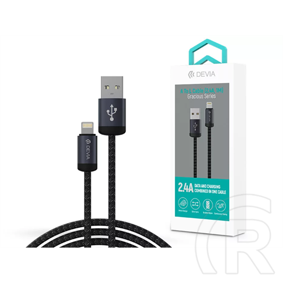 Devia Gracious v2 adat- és töltőkábel (USB / Lightning dugó, 12W, 1 m, fekete)
