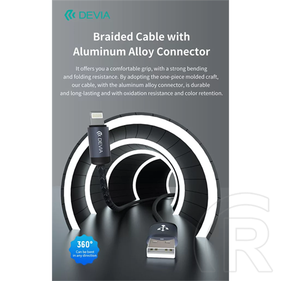 Devia Gracious v2 adat- és töltőkábel (USB / Lightning dugó, 12W, 1 m, fekete)