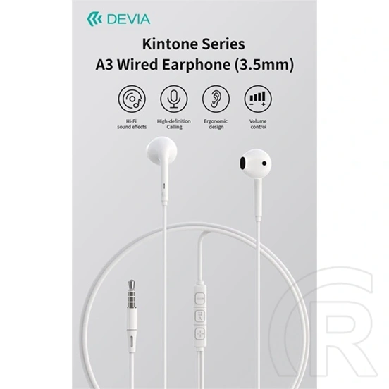Devia Kintone A3 In-Ear fülhallgató sztereó (3,5 mm jack, mikrofon, 14,2 mm hangszóró, 120 cm kábel, fehér)