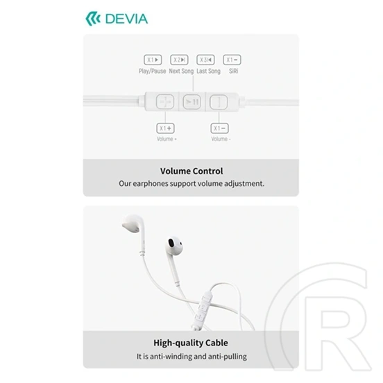 Devia Kintone A3 In-Ear fülhallgató sztereó (3,5 mm jack, mikrofon, 14,2 mm hangszóró, 120 cm kábel, fehér)